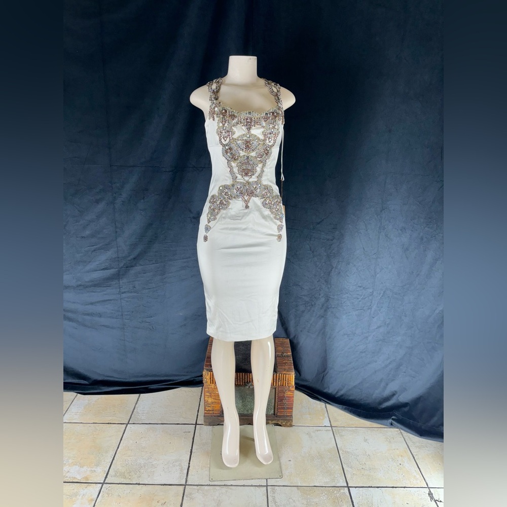 Mandalay Chic White Embellished Mini Dress